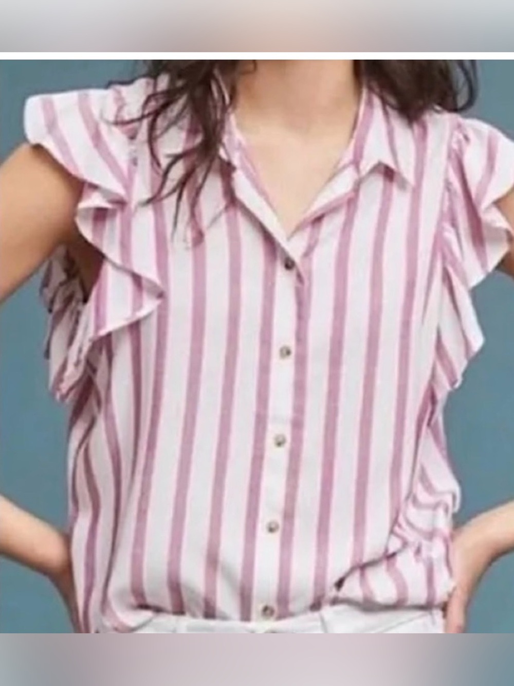 Maeve by Anthropologie pink striped button down flutter top small